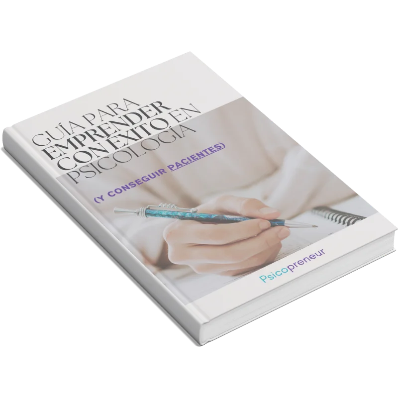 Mockup del cuaderno para emprender con éxito en psicologia diseñado por Psicópreneur, con la portada color gris y logo de psicopreneur
