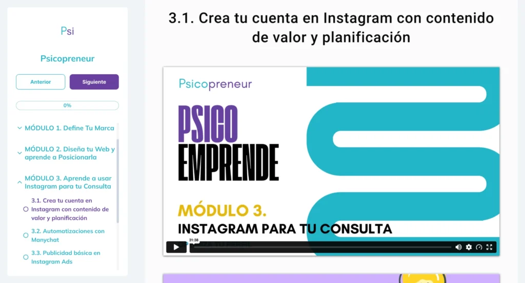 Campus de Psicoemprende con el Módulo 3 sobre Instagram para psicólogos