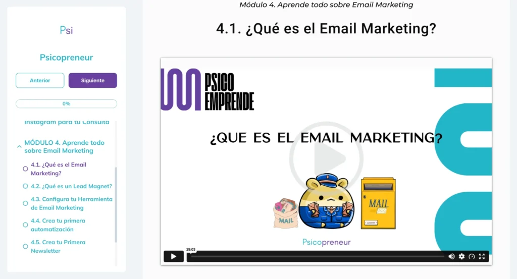 Campus de Psicoemprende con el Módulo 4 sobre email marketing para psicólogos