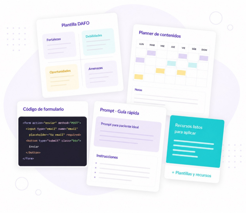 Recursos extra de Psicoemprende: plantillas, planner de contenidos, códigos y guías